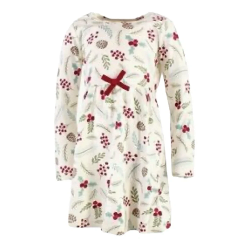 TOUCHED BY NATURE Organic Cotton Dress in Festive Winterberry & Pinecones Print